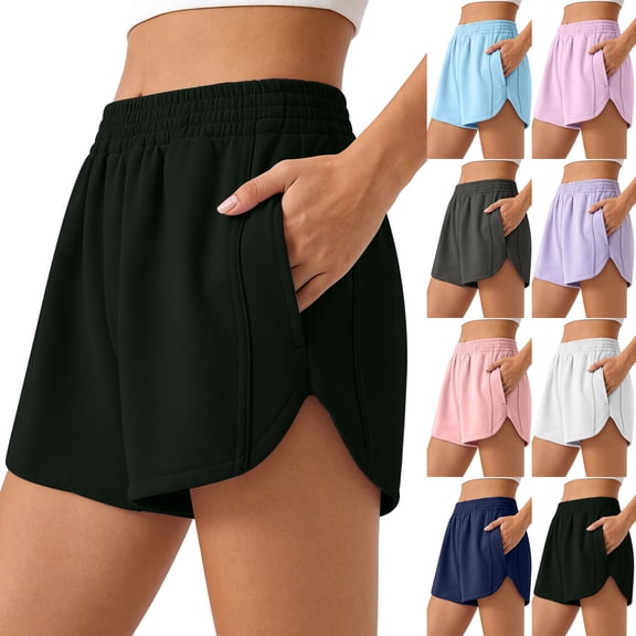 ibuvkizy Womens Running Shorts Summer Elastic Waist Plus Size Athletic Shorts with Pockets for Walking Gym Hiking