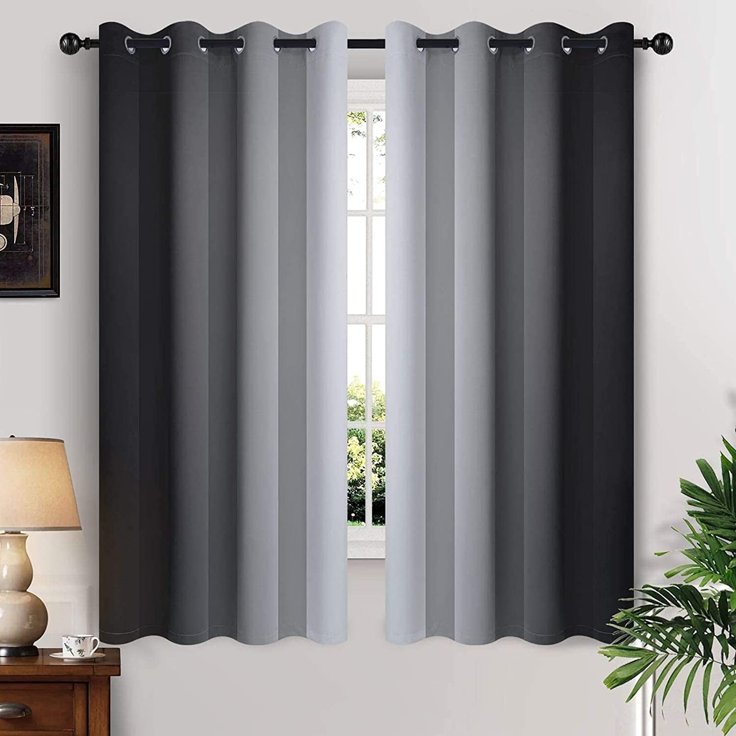 Yakamok Grommet Light Blocking Black Blackout Ombre Curtains,Room