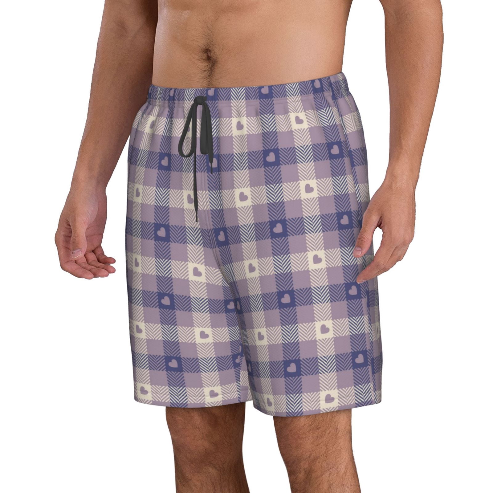 Naloa Heart Check Plaid Men's Beach Shorts, Surfing shorts, Swim trunks, Quick Dry Swim Trunks for Surfing Beach Fun - XX-Large
