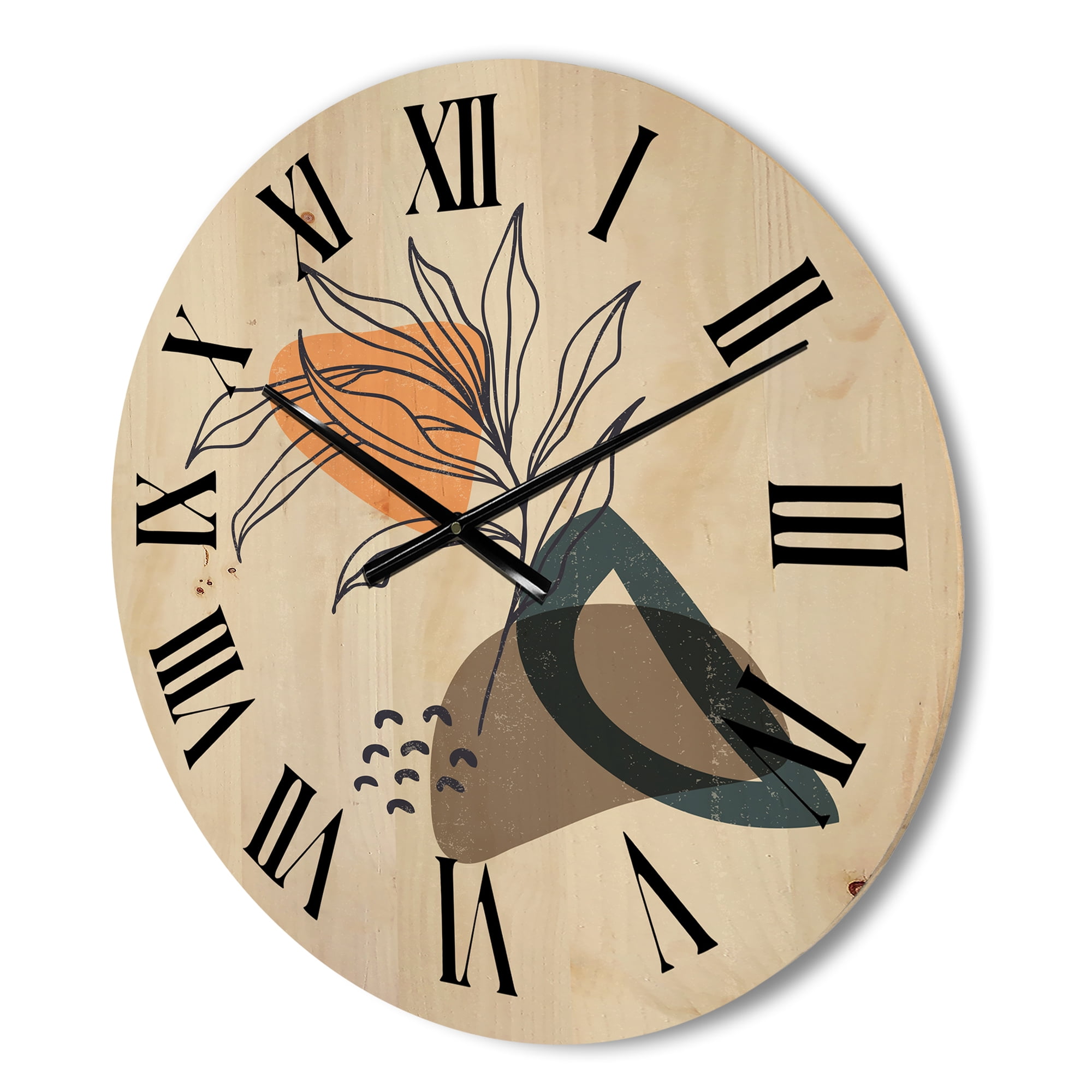Designart 'Minimalist Shapes With Ancient Plant I' Modern Wood Wall Clock