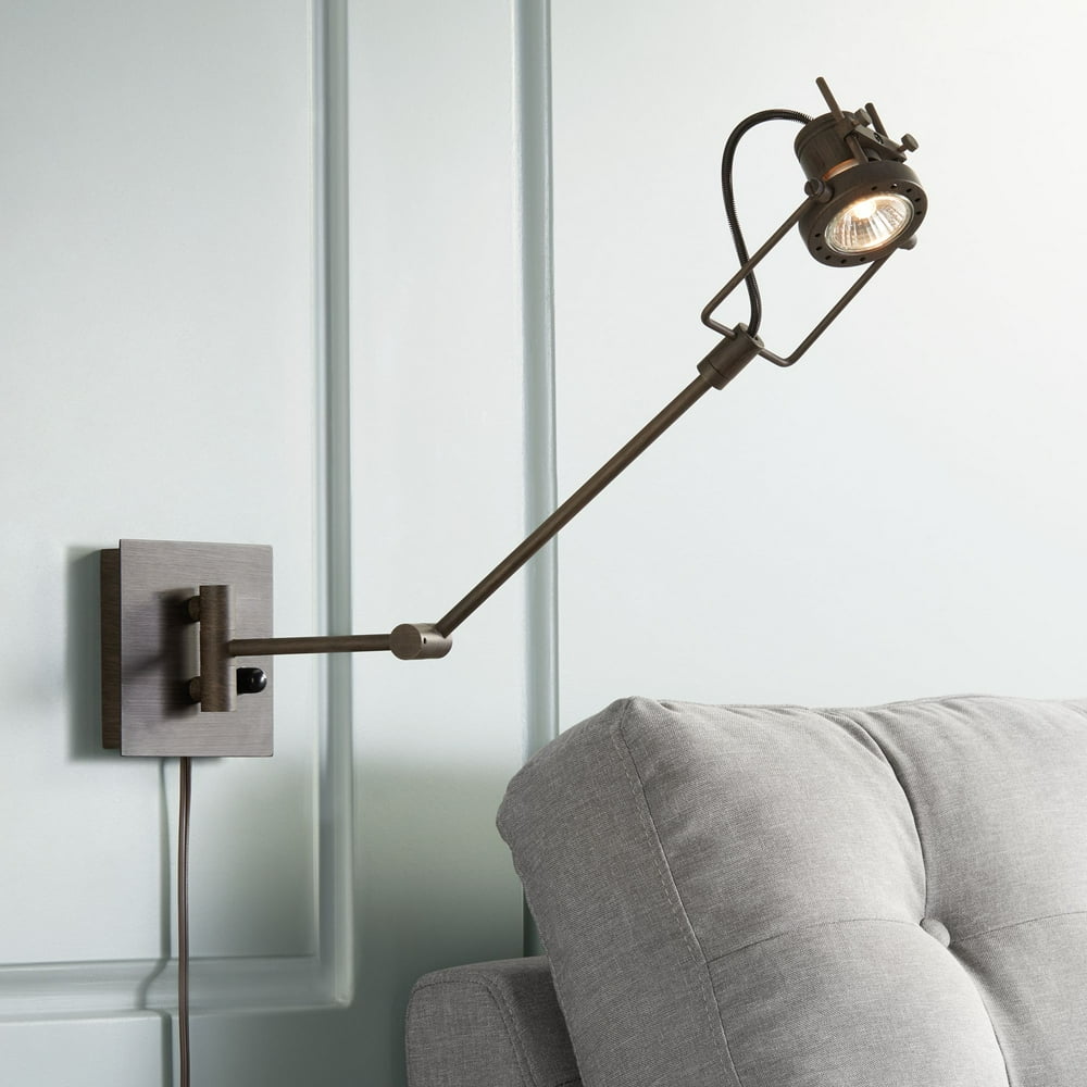 Possini Euro Design Industrial Swing Arm Wall Lamp LED Spotlight Bronze PlugIn Light Fixture