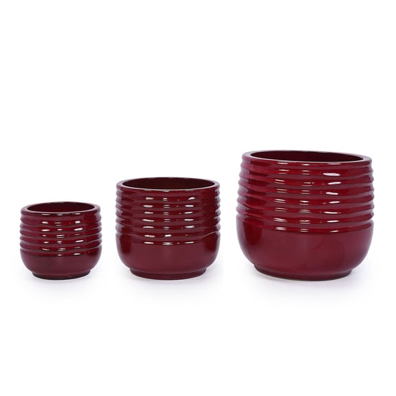 S-HOME Set of 3 Bean Paste Red Ceramic Planters, 14" 11" 8" Modern Flower Pots for Indoor/Outdoor