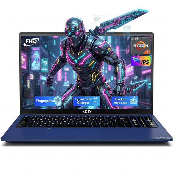 15.6" IPS FHD Laptop 16GB RAM 512GB SSD AMD Ryzen 5 (Beat i5-1135G7, 4 Cores Up to 3.7GHz) with 65W Type-C 180°Viewing Light&Thin Design BT5.2 Numpad Blue
