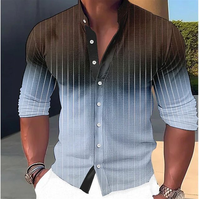 Camisa de manga larga para exteriores con cuello degradado y costuras transpirables cómodas para hombre , estilo retro, para deportes musculosos, tallas S a 6XL