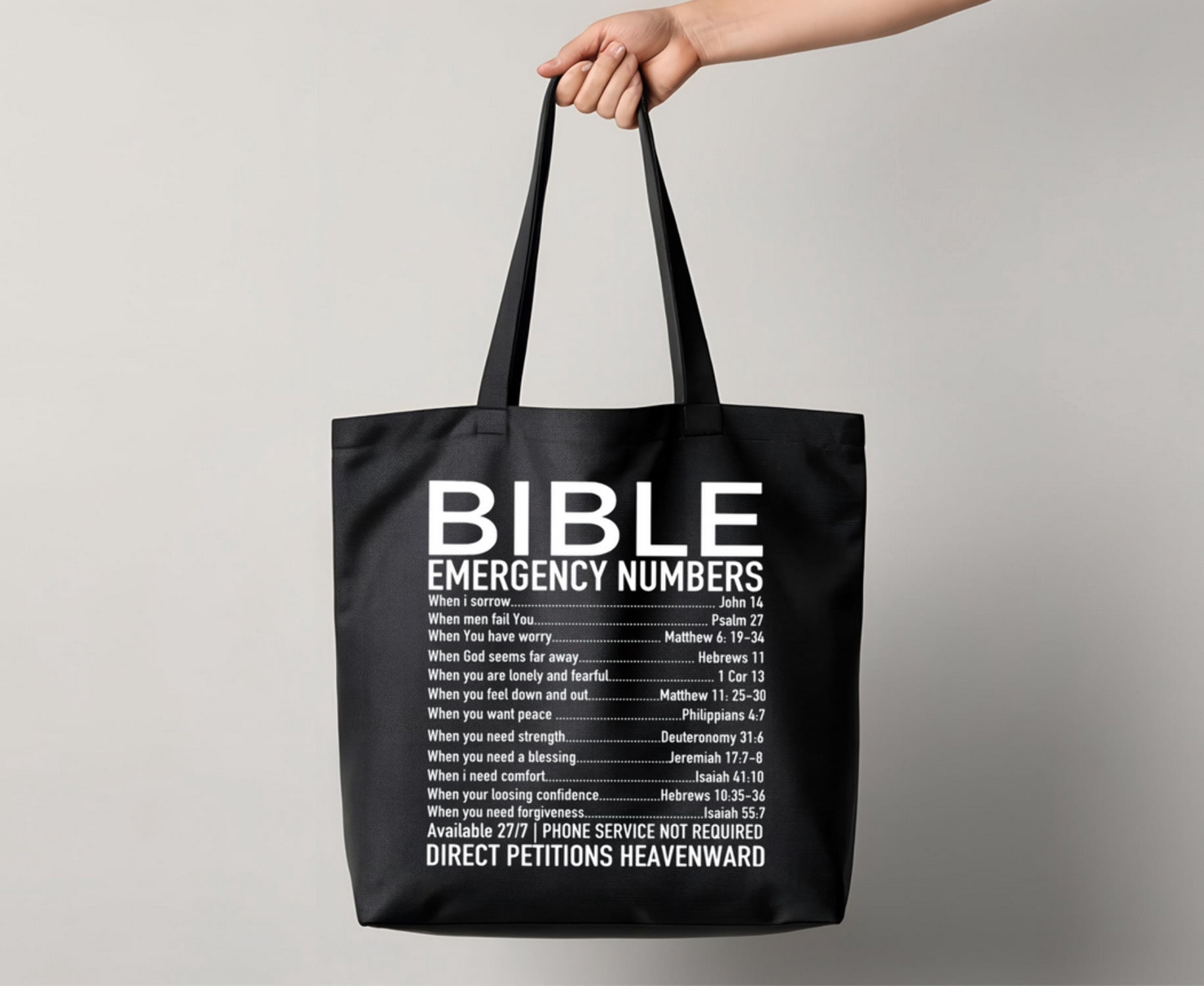 Bible Emergency Numbers Heat Transfer Iron On Vinyl Decal | 11.5x13 Faith Decal | Scripture Apparel |Direct Petitions Heavenwards