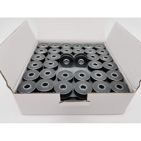 Bobina preenrollada de plástico tamaño L (SA155 tamaño 9,4) negro 144 40S/2 poliéster para coser Doublelin compatible con Babylock Barudan Brother Consew Juki Singer Tajima y más (40S2 negro)