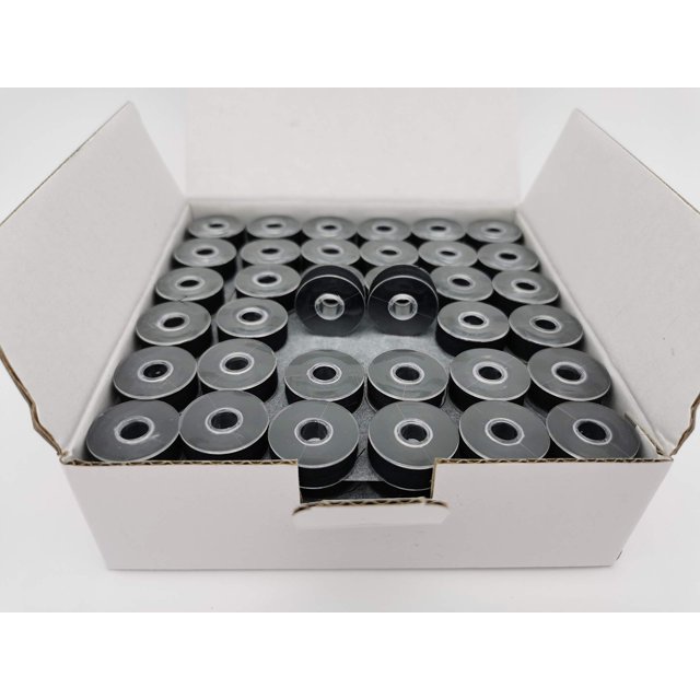 Bobina preenrollada de plástico tamaño L (SA155 tamaño 9,4) negro 144 40S/2 poliéster para coser Doublelin compatible con Babylock Barudan Brother Consew Juki Singer Tajima y más (40S2 negro)