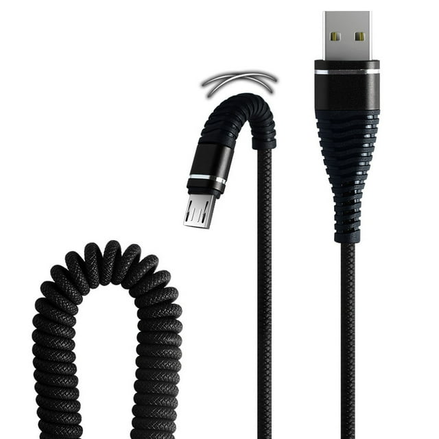 Câble de Données Durable à Ressort Arrière Micro USB Charge Rapide pour Téléphone Android