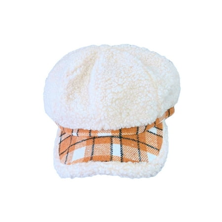 

LSFYSZD Kid Winter Hat Outdoor Warm Wool Velvet Plaid Street Beret Cap