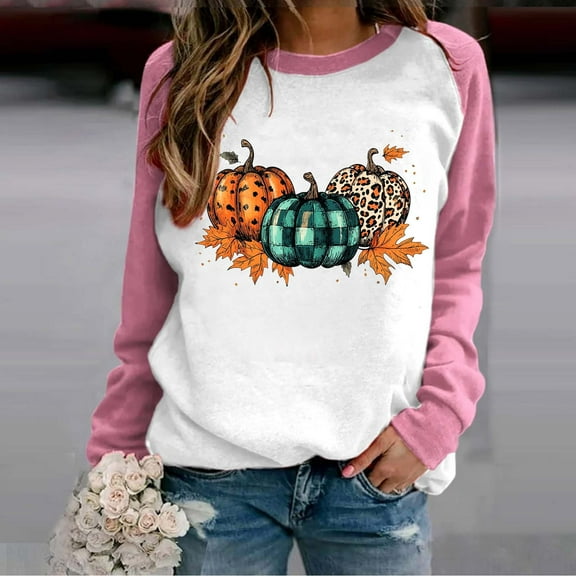 AUNVITO Women's Loose Fit Thanksgiving Print Raglan Sleeve Casual Sweatshirt Round Neck Long Sleeve Top Soft Stretchy Comfortable Pullover