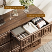 Laintene Farmhouse Dressers for Bedroom, 54 Wide 6 Drawer Dresser with Carved Panel Design, Large Storage Chest of Drawers for Bedroom, Living Room, Walnut