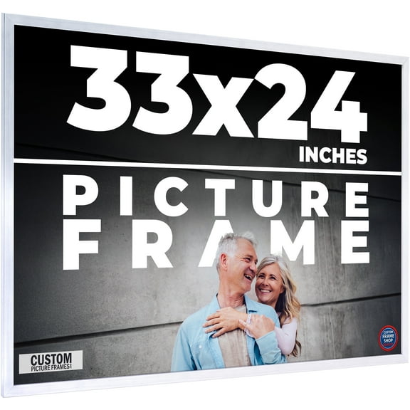 33x24 Frame Silver Stainless Steel Solid Wood Picture Frame | 0.75 Inch Moulding Width | Includes