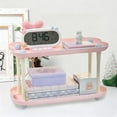 thumbnail image 6 of 2-Tier Table Shelf Organizer, Cute Plastic Storage Rack Shelf Square Tray Desk Stand Table Storage Organizer Shelves (Pink), 6 of 6