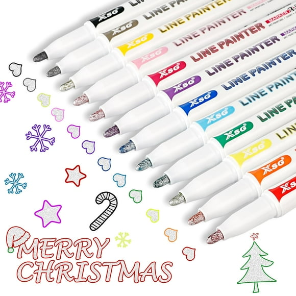 Marker Pens,Super Squiggles Double Line Outline Pen,12 Colors Doodle Dazzle Marker pens,Silver Metallic Markers self-Outline Markers Pens