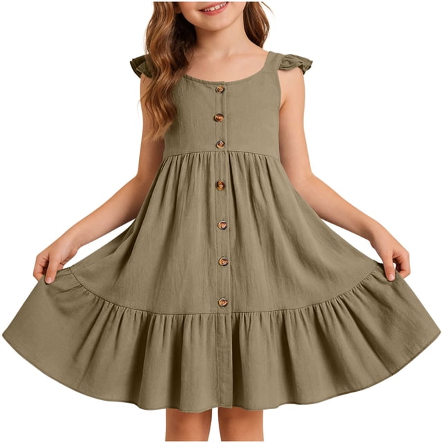 Vestido de Fiesta de Niña Bebé Color Sólido Plisado Casual con Botón Camisola Y Vestido de Princesa de Manga Larga Niñas de Moda Princesa Vestir