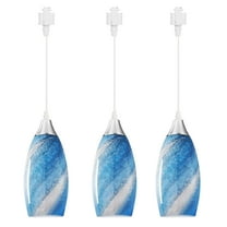 Kiven 3-Light H-Type track lighting pendants,Modern h track pendant lights with Blue Art Glass Lampsade,Decorative Track Lighting Fixture