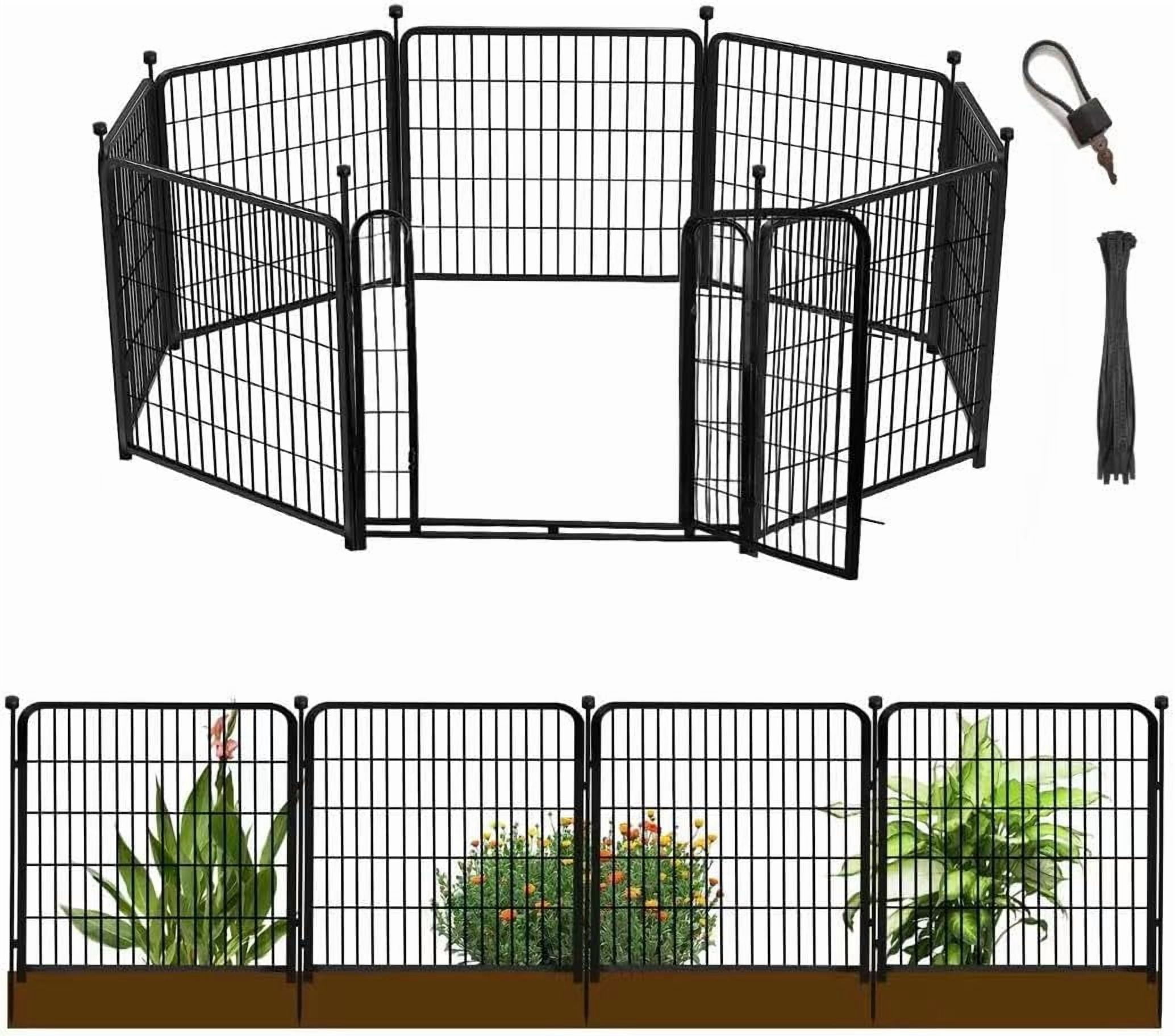 36-inch decorative garden fence with gate, 8 panels, 8.7 feet long, heavy-duty wrought iron animal barrier, suitable for patios, indoor pets or outdoor dogs, and garden boundaries.