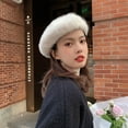 thumbnail image 5 of CoCopeanut Baru Musim Gugur Musim Dingin Gaya Korea Rambut Kelinci Topi Baret Wanita Solid Topi Pelukis Santai Pria Wanita Baret Hangat, 5 of 6
