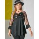 thumbnail image 2 of Panel de malla bordado floral en V cuello de tamaño grande Rosegal Blusas Tallas Grandes, 2 of 5