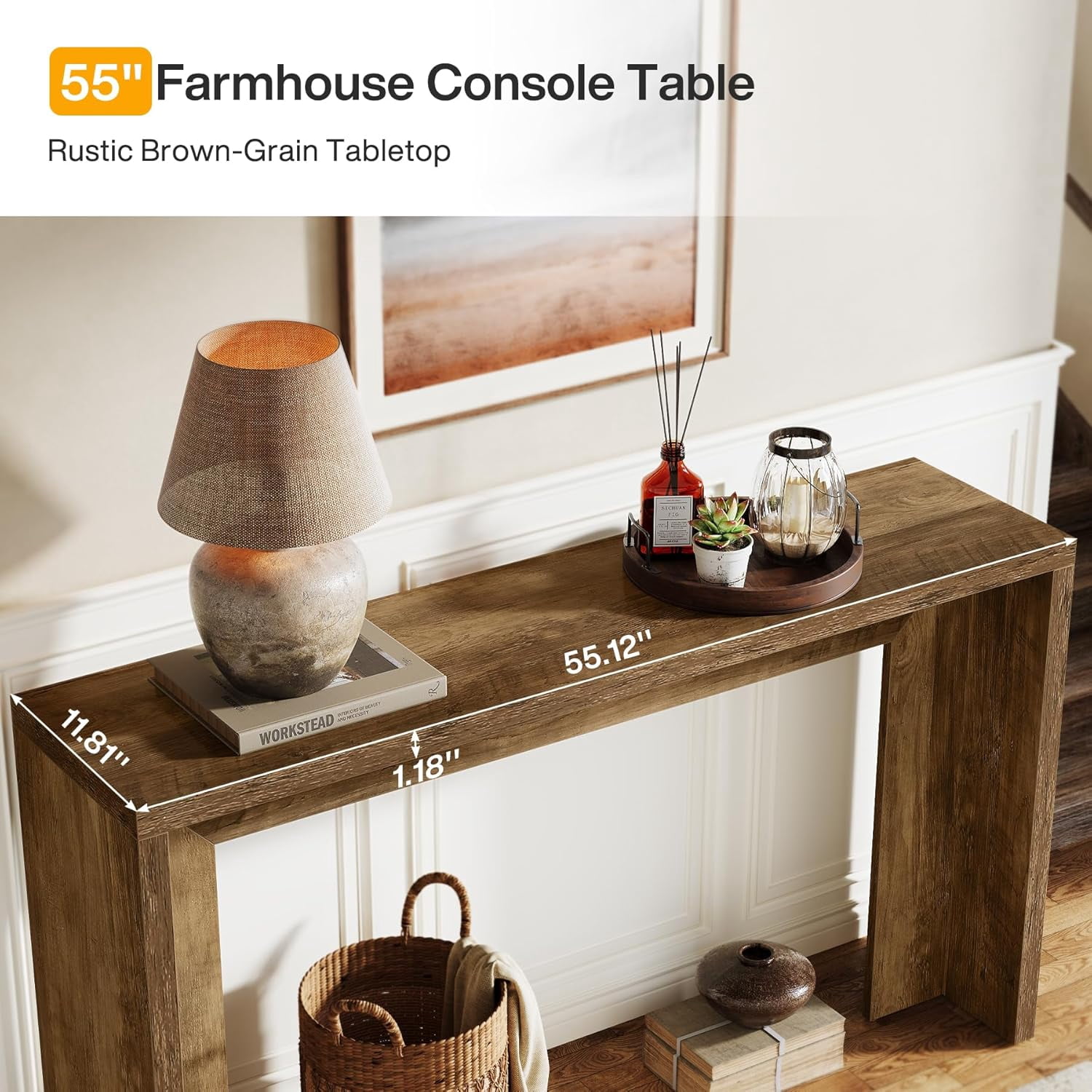 Tribesigns 55-Inch Farmhouse Console Table, Wooden Sofa Table for Entryway Living Room, Rustic Brown