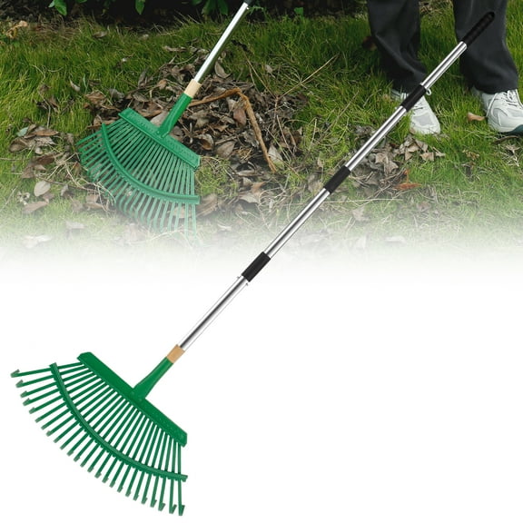 AEVXKHI 18.8 Inch Garden Leaf Rake, Metal Thatching Rake Adjustable Yard Thatch Rake, Wide Shrub Rake Tool, Heavy Duty Large Leaves Rake with 25 Metal Tines for Garden Yard Leaves Shrub