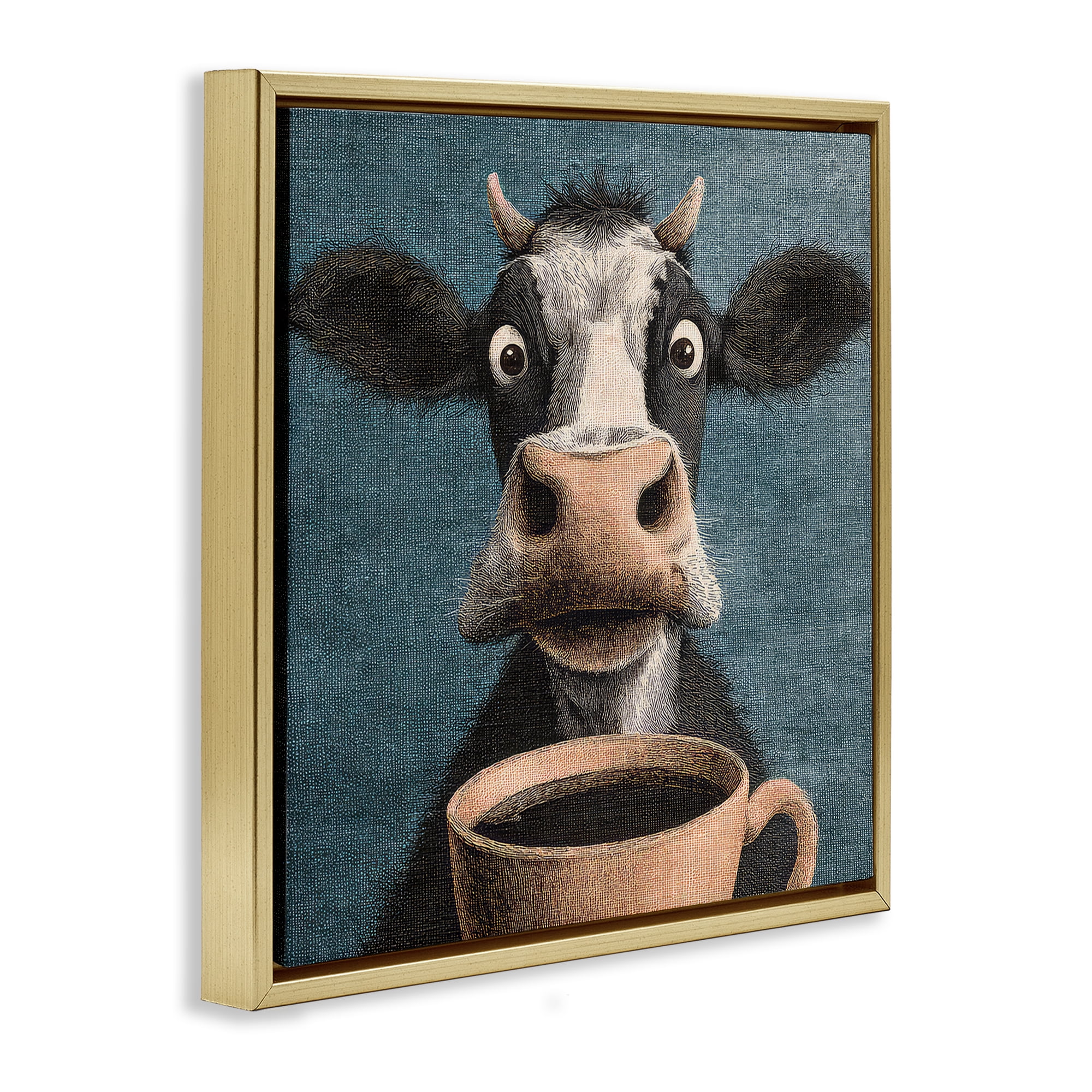 Stupell Industries Grumpy Cow & Coffee Gold Framed Floater Canvas Wall Art, design by The Wands Want