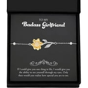 Badass Girlfriend Sunflower Bracelet - Romantic Jewelry Gift for Her on Anniversary, Birthday, Christmas - .925 Sterling Silver