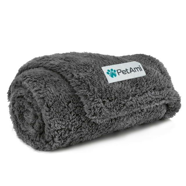PetAmi Couverture Imperméable pour Chiens Petits et Moyens, Jeté Sherpa Doux et Chaud, Housse de Canapé Réversible pour Chat Chiot, Protection de Canapé, Tapis Lavable en Peluche (Gris, 29x40)