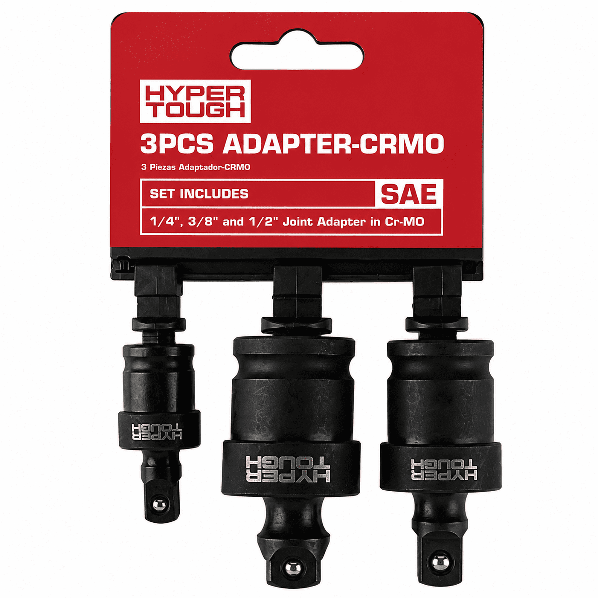 Hyper Tough Impact Swivel Joint Adapter Set, 1/4", 3/8" & 1/2" Drive, 3-Piece Socket Adapter Kit