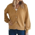 thumbnail image 3 of Uhndy Women Single-Breasted V Neck Long Sleeve Knitted Cardigan Tops Brown XL, 3 of 5