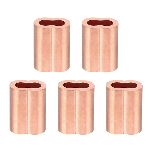Unique Bargains 1/4" / 6mm Wire Rope Loop Sleeve, 5 Pack Copper Double Ferrule Duplex Crimping Loop Sleeve, Golden