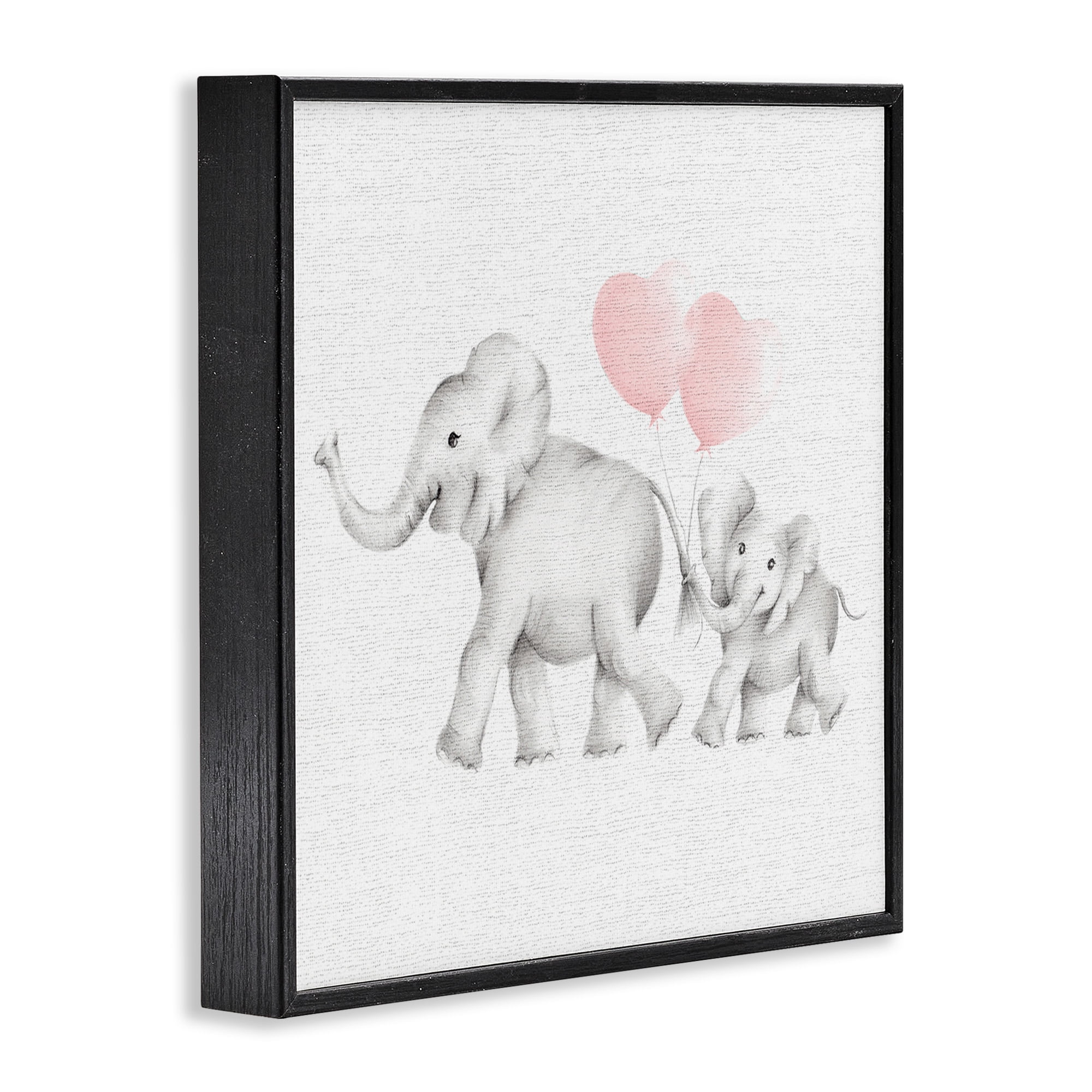 Stupell Industries Elephant Family with Pink Balloons Art for Kids Painting Black Framed Art Print Wall Art, 17 x 17