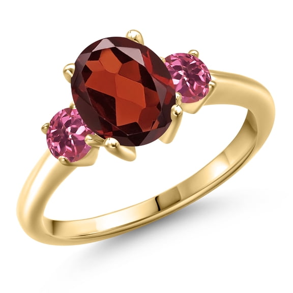 Gem Stone King 10K Yellow Gold Red Garnet and Pink Tourmaline Engagement Ring for Women | 2.63 Cttw | Oval 9X7MM | Gemstone January Birthstone | Size 9