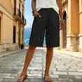 thumbnail image 3 of Women's Elastic Waist Bermuda Shorts Comfy Knee Length Shorts Casual Solid Color Summer Vacation Lounge Walking Beach Shorts with Pockets, 3 of 6