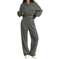 thumbnail image 2 of HKYNLAG Women's Oversized 2 Piece Sweatsuit Set Hoodie Wide Leg Sweatpants Fall Winter Casual Lounge Outfit Dark Gray 2XL, 2 of 7