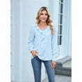 thumbnail image 3 of Womens Dressy Casual Blouse Business Long Sleeve Tops Ruffle V Neck Work Shirt 2025  Blue L, 3 of 8