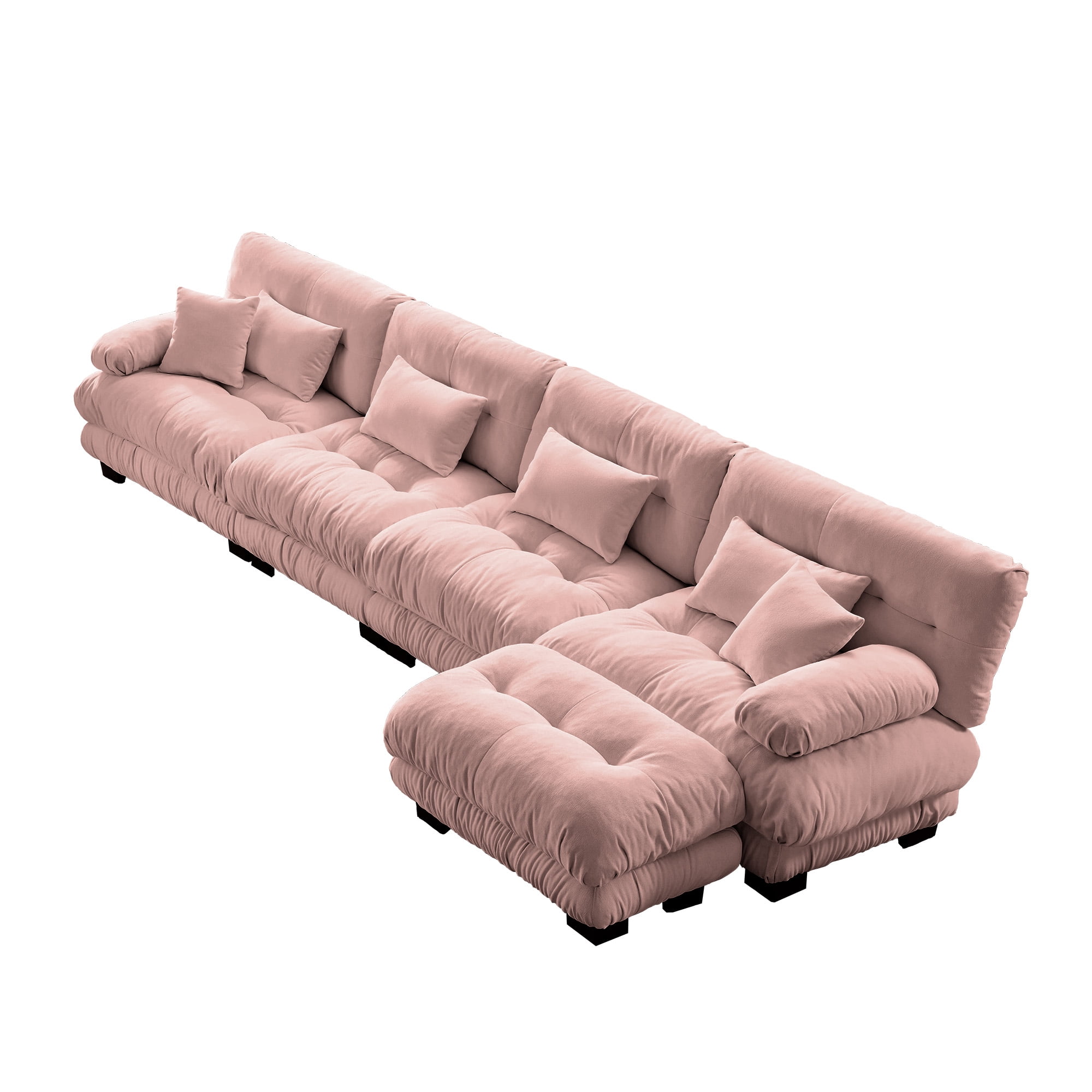 Gewnee Oversize Luxury Modular Pink Chenille Deep Seat 4-Seater Sectional Sofa Couch With 1 Convertible Ottoman,L Shaped Couch for Living Room