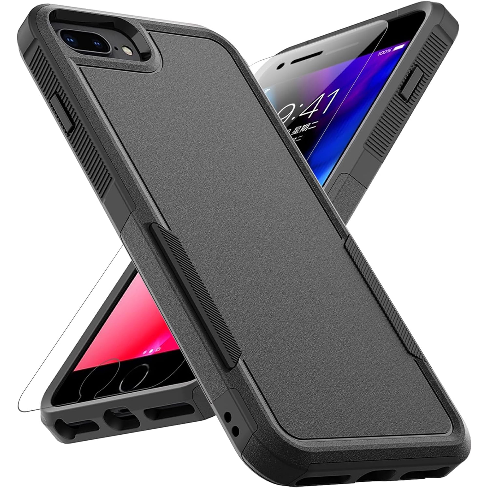 for iPhone 8 Plus/iPhone 7 Plus/iPhone 6 Plus Case: Dual Layer Protective Heavy Duty Cell Phone Case Shockproof Rugged Bumper Tough with Screen Protector - 16FT Military Grade Drop Tested, Black