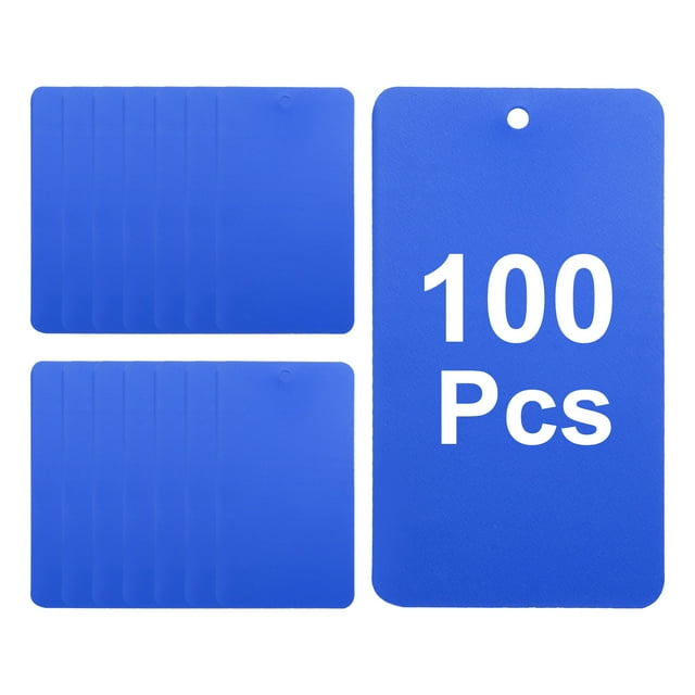 100 Piezas Etiquetas de Envío de Plástico Azul, 3.5" x 2" Etiquetas de Etiquetado Impermeables Perforadas para Equipaje, Garaje, Etiqueta de Inventario