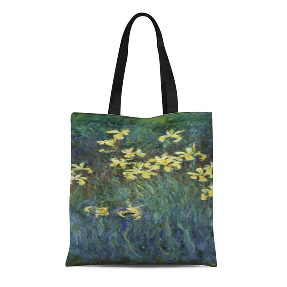SIDONKU Canvas Tote Bag Flower Claude Monet Yellow Botanical Fine Nature Painting Impressionism Reusable Handbag Shoulder Grocery Shopping Bags