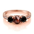 thumbnail image 2 of Gem Stone King 2.22 Ct Oval Checkerboard Red Garnet Black Diamond 18K Rose Gold Plated Silver Moissanite Ring (Size 9), 2 of 4