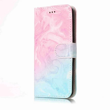 Dteck Case For Samsung Galaxy S7 edge, [Kickstand Feature] Luxury PU Leather Wallet Case Flip Folio Cover with [Card Slots] and [Note Pockets], Blue & Pink