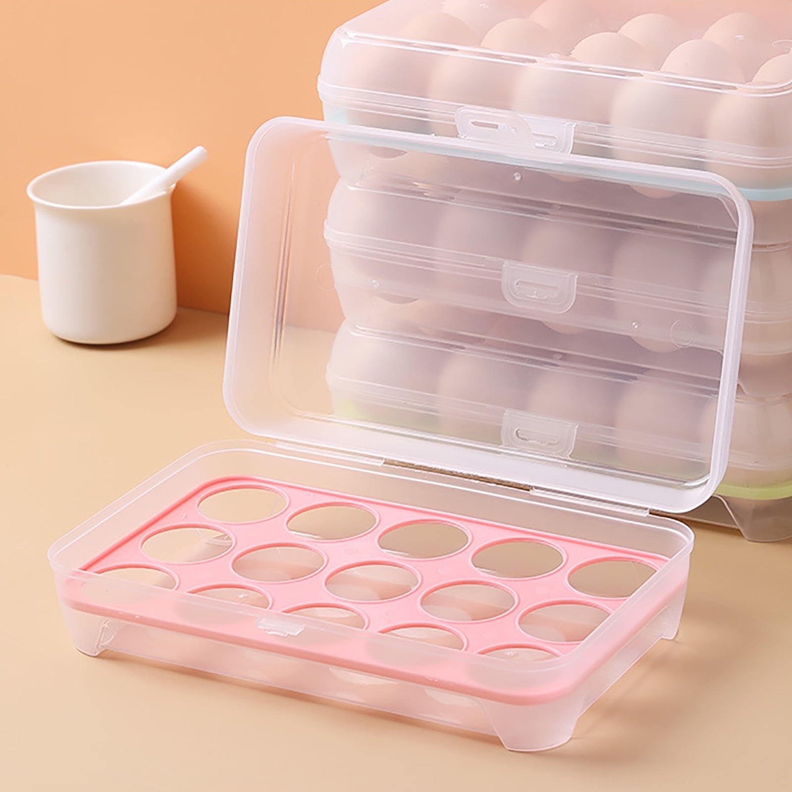 THHEIC Large Capacity Egg Storage Container for Refrigerator, Clear Plastic Egg Holder Organizer Bins with Handles, Keeps 20+ Eggs Fresh, Stackable and Easy to Clean Fridge Organizer