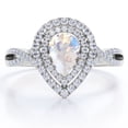 thumbnail image 1 of JeenMata Anillo de Compromiso de 1,75 Quilates con Piedra Lunar Arcoíris y Moissanita en Forma de Almendra, Doble Racimo, Banda Retorcida Pavé, Baño de Oro Blanco de 18 K sobre Plata, 1 of 6