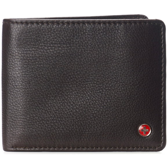 Alpine Swiss Mens Genuine Leather Passcase Bifold Wallet RFID Safe 2 ID Windows