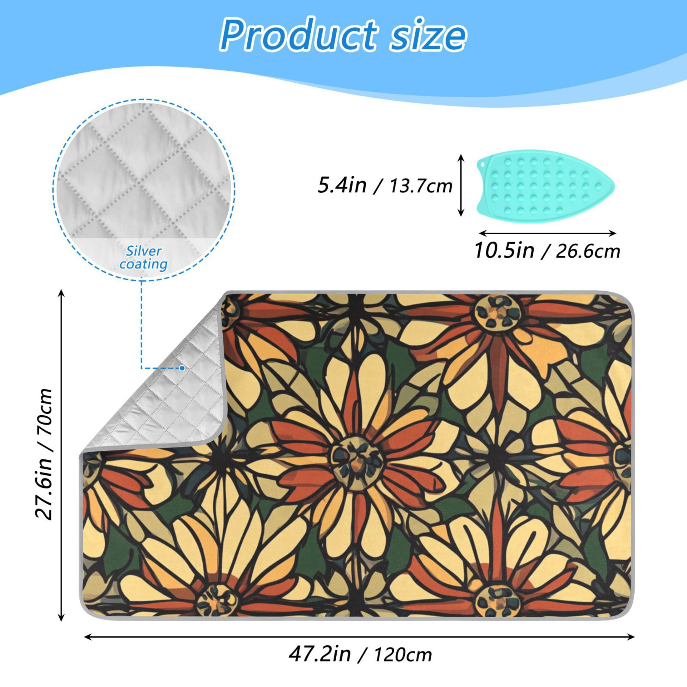 Patterns Of Stained Glass Flowers Ironing Mat Blanket for Table Top Travel Portable Ironing Board Pad 47.2x27.6 Inch