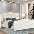 thumbnail image 2 of Nathaniel Home Jennifer Velvet Upholstered Tufted Bed, Platform Bed Frame with Diamond, Low Profile Platform Beds Strong Wooden Slats Queen White, 2 of 9