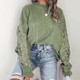 thumbnail image 2 of Mujeres crochet suéter crewneck knit floral patrón de manga larga color puro para las mujeres oficina en casa, 2 of 5