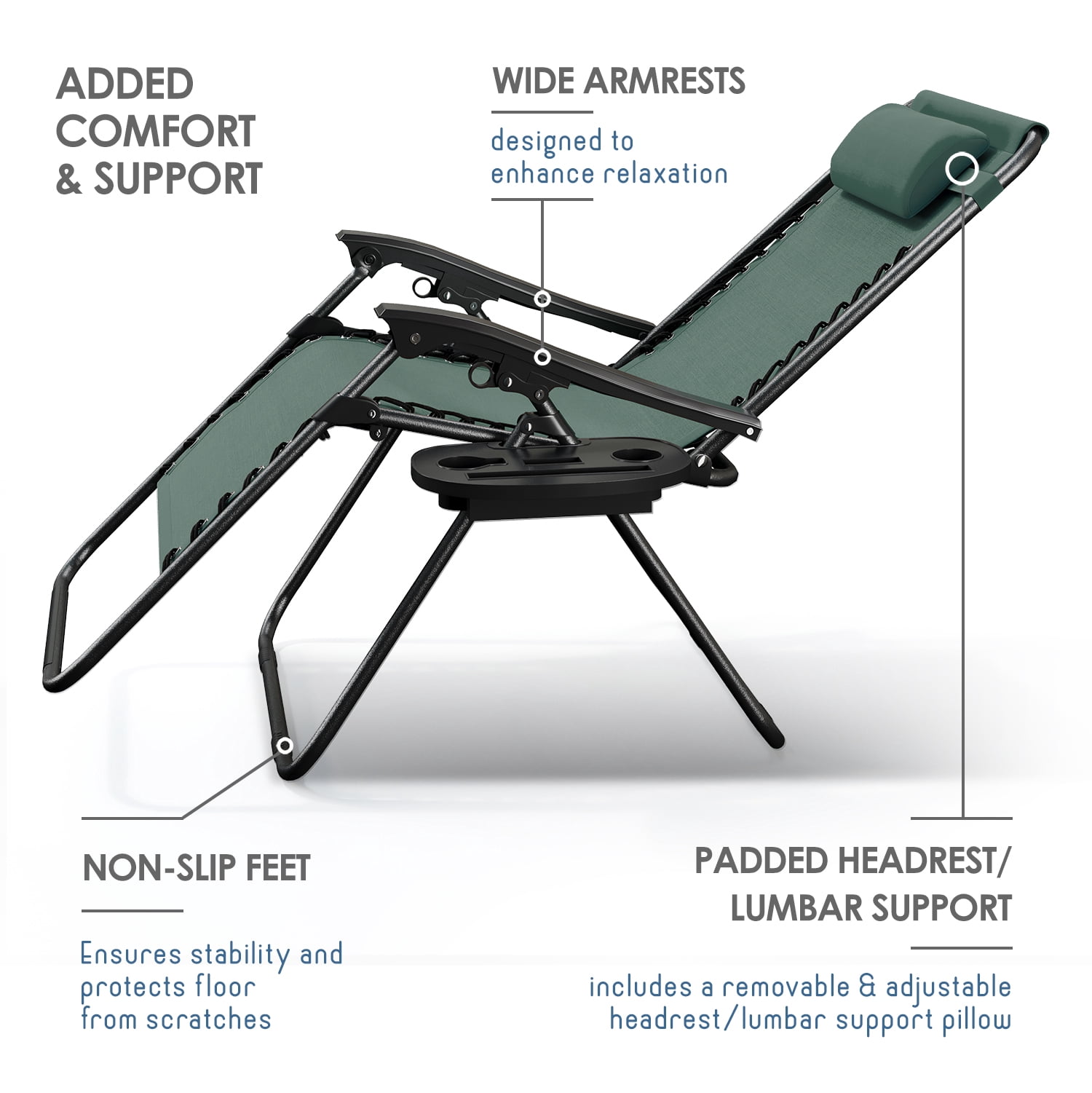 LammaLoe Zero Gravity Chair Set of 6, Outdoor Lounge Chairs with Cup Holder, Forest Green