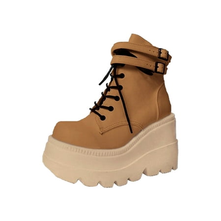 

Avamo Women Ankle Booties Platform Boot Wedge Winter Boots Womens Ladies Anti-Slip Casual Brown US 7.5
